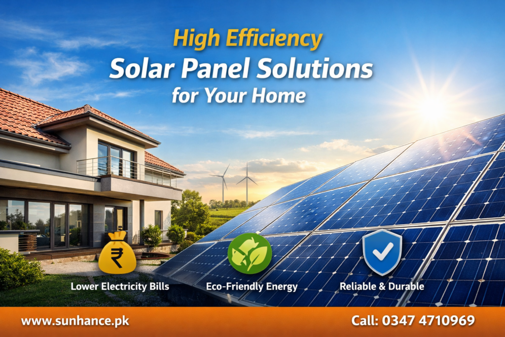 High efficiency solar panels on modern home rooftop in Pakistan